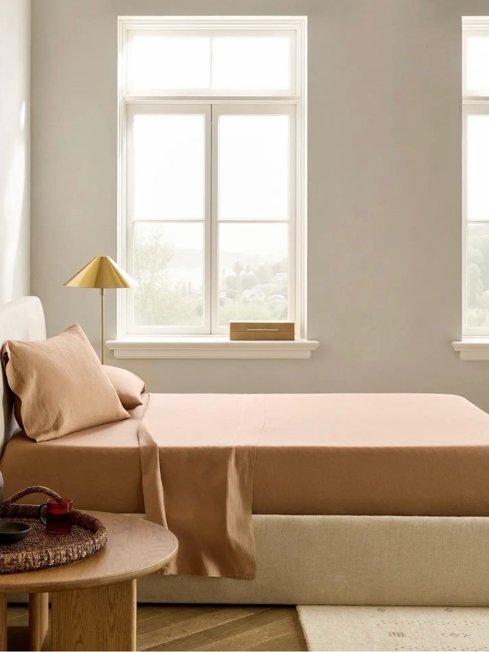 Quince European Linen 4 Piece Sheet Set, King (Latte)